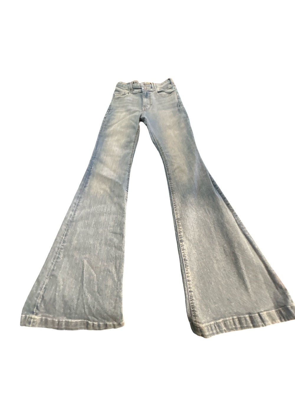Y2K Premium Retro Double Button Flare Jeans Lt Wash High Rise Denim 25 Festival